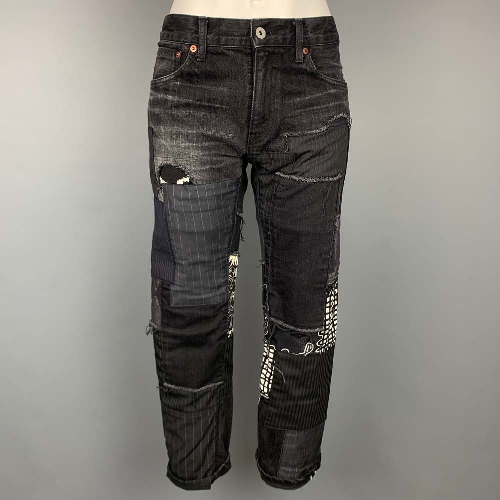 COMME des GARCONS Size 28 Black & Grey Patchwork Jeans - Picture 1 of 5